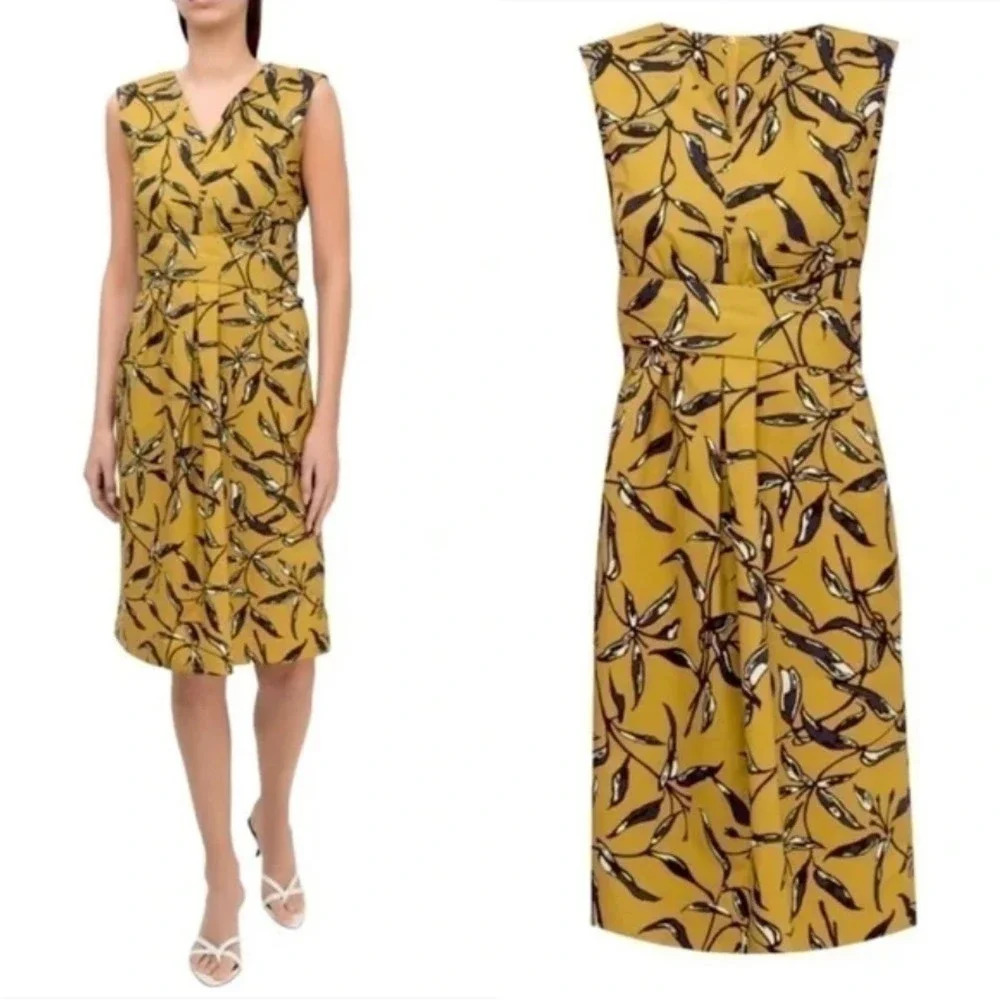 S' MAXMARA Pepsi Printed Dress in Ocher Color‎ Yellow Blue Size Small